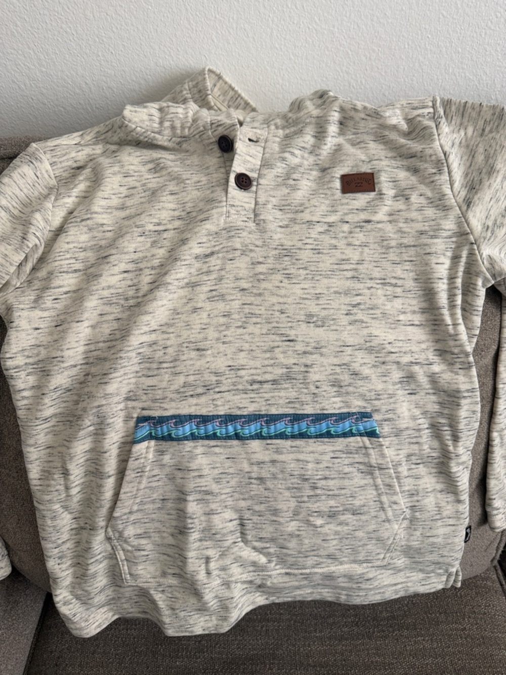 Billabong Cream Heather Pullover with Blue Accent